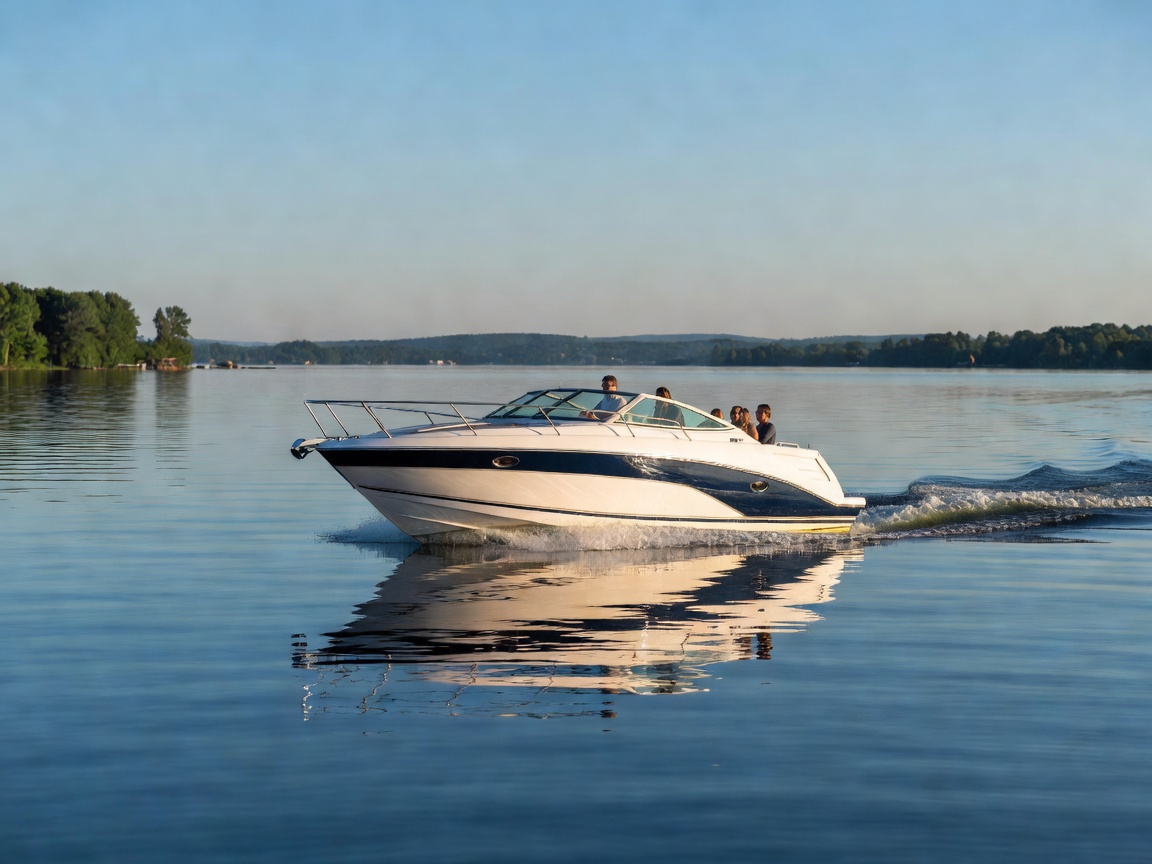 Modern recreational boat on the water representing our boat sales selection