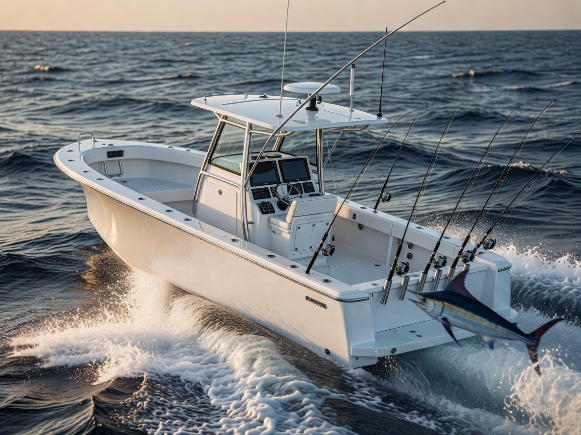 Center console offshore fishing boat