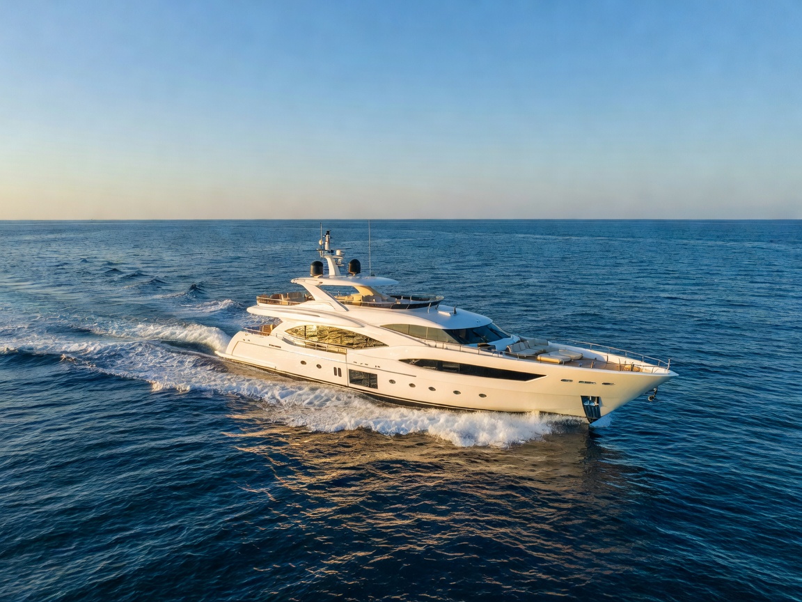 Large luxury yacht cruising on the open ocean