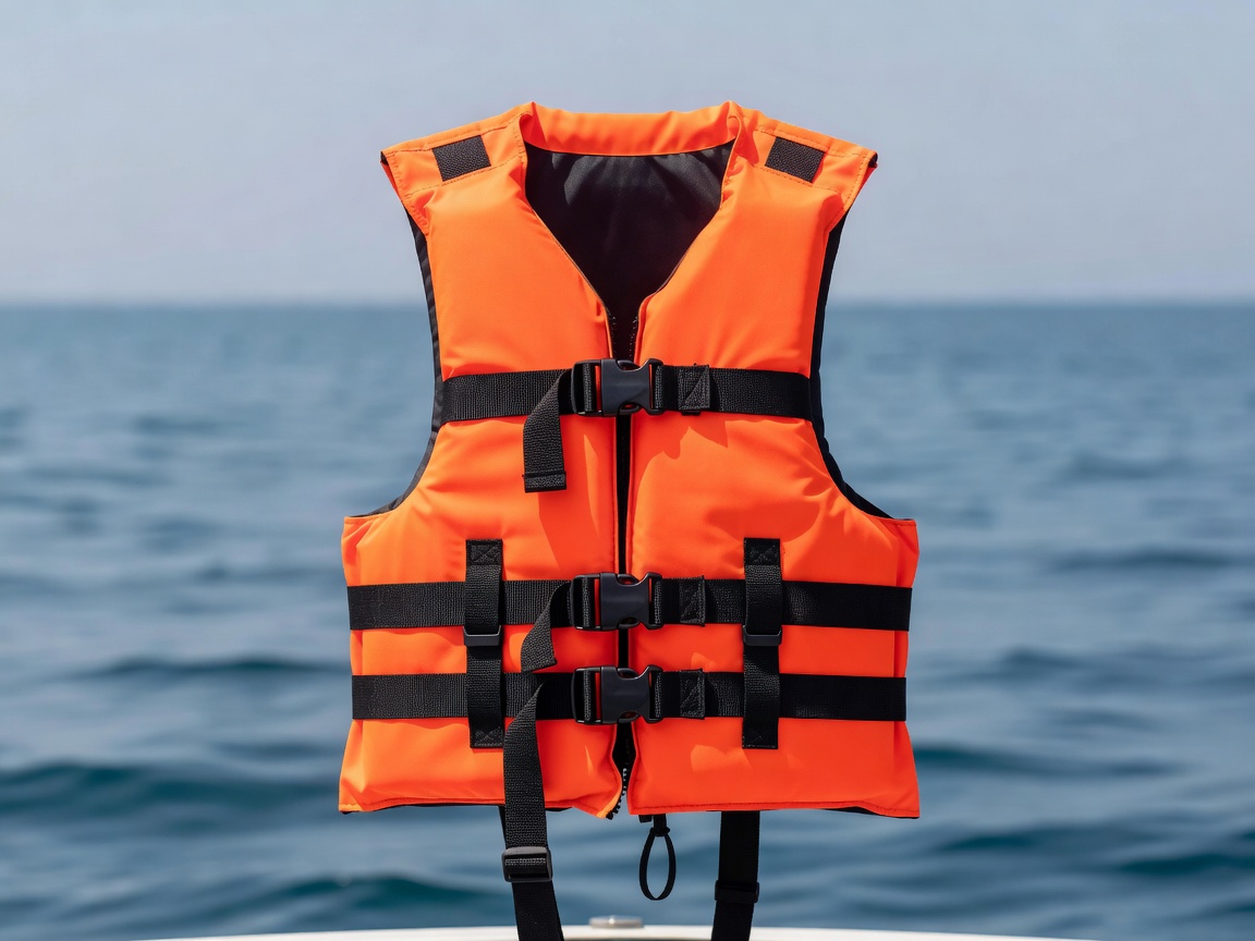 Bright orange marine life jacket for safety