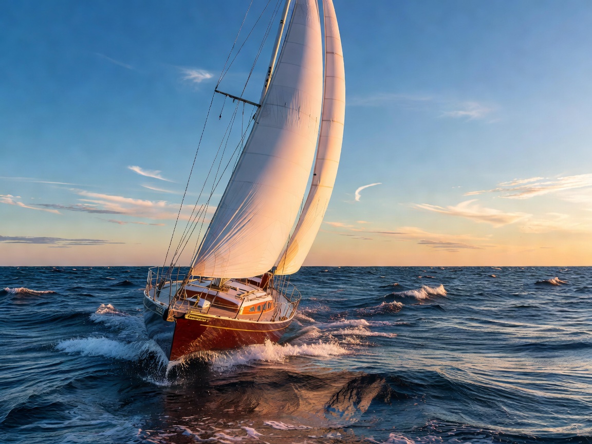 Sailboat navigating the sea under full sail