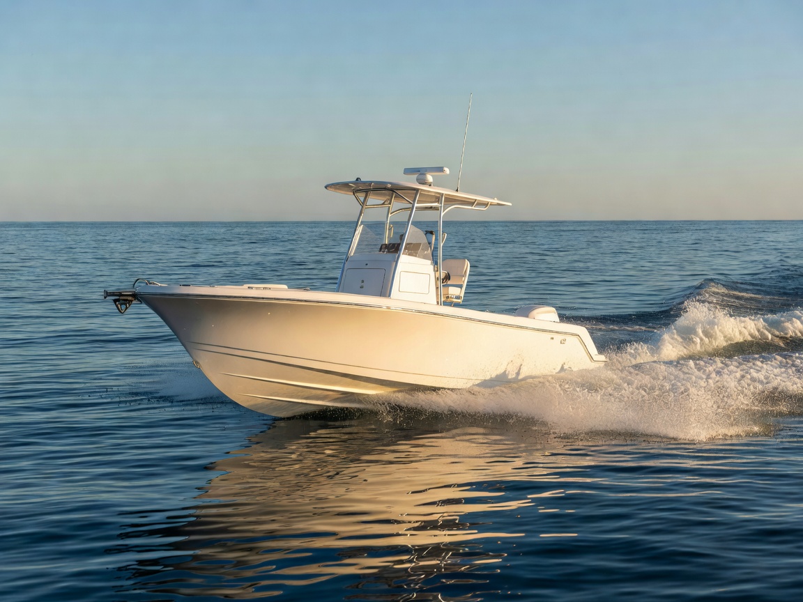 White center console motorboat on the water